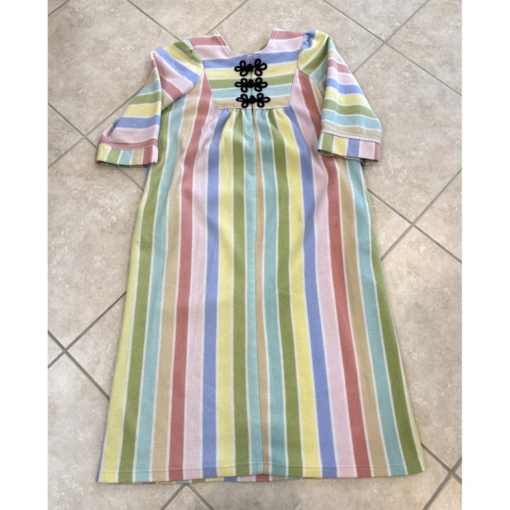 VTG Saybury L? Rainbow Striped House Coat Dress Pullover Maxi